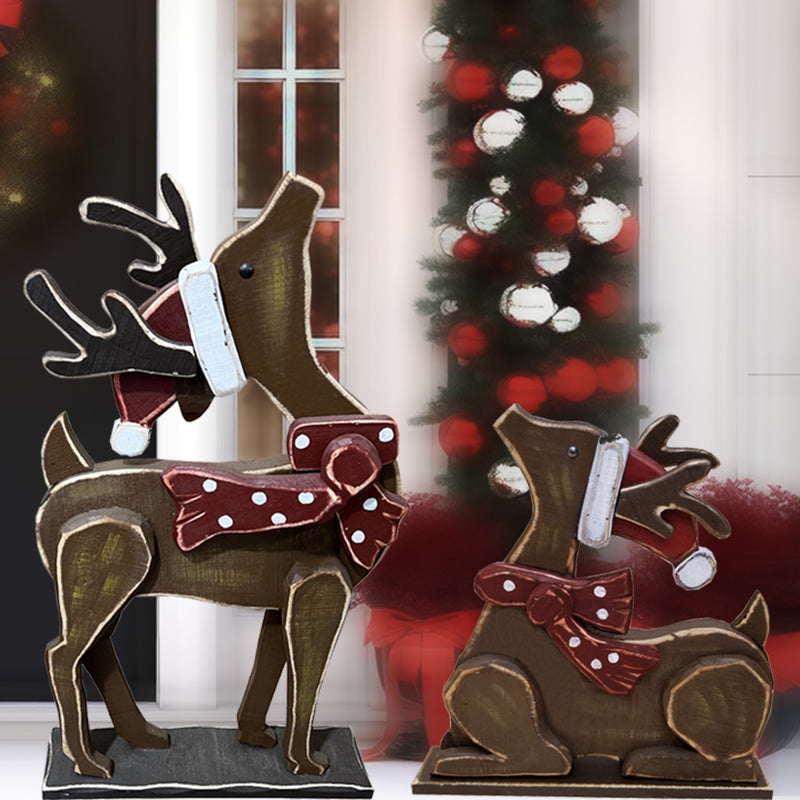 85255-I - 2 Piece Wooden Reindeer Christmas Decor Set Indoor Outdoor Use Hi-Line Gift Ltd.