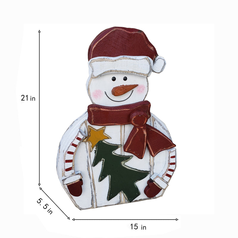 85255-K - 2 Piece Wooden Santa and Snowman 20in Christmas Decor Indoor Outdoor Use Hi-Line Gift Ltd.