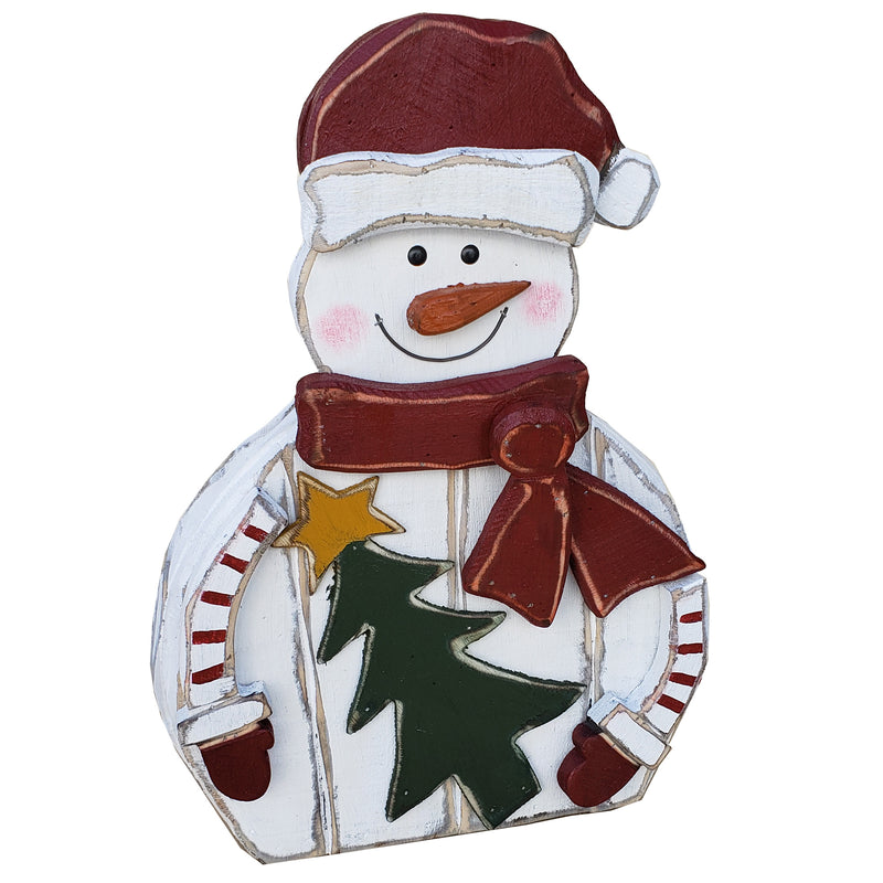 85255-K - 2 Piece Wooden Santa and Snowman 20in Christmas Decor Indoor Outdoor Use Hi-Line Gift Ltd.
