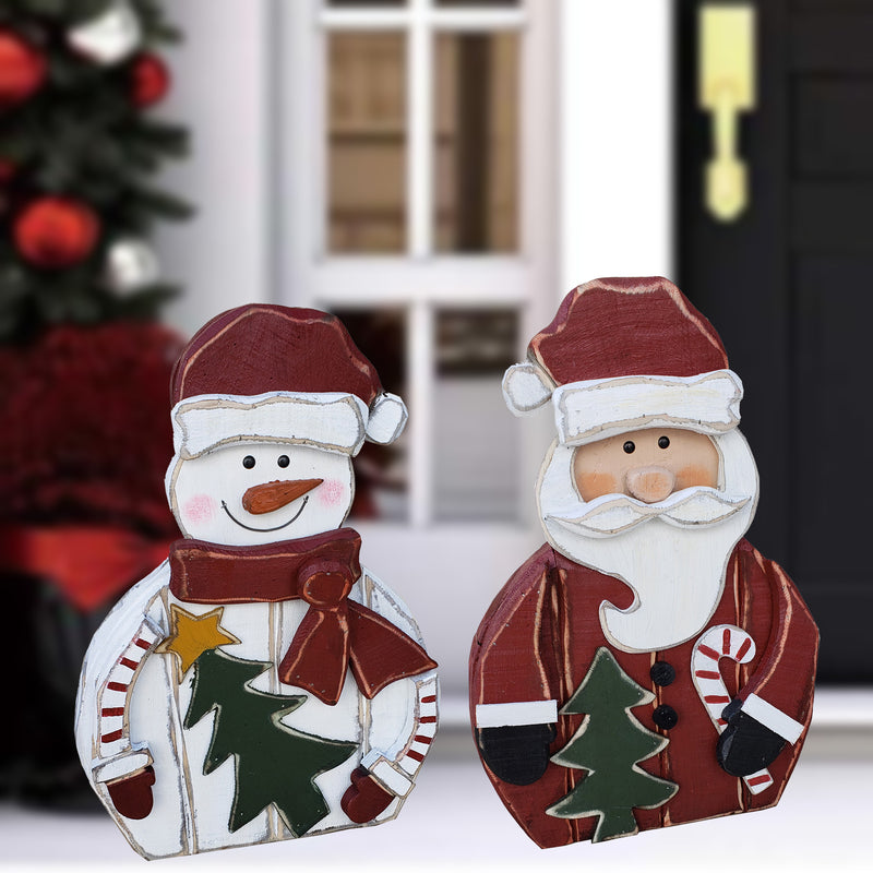 85255-K - 2 Piece Wooden Santa and Snowman 20in Christmas Decor Indoor Outdoor Use Hi-Line Gift Ltd.