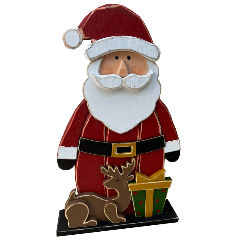 85255-L - 30in Wooden Santa with Reindeer Christmas Decor Indoor Outdoor Use Hi-Line Gift Ltd.