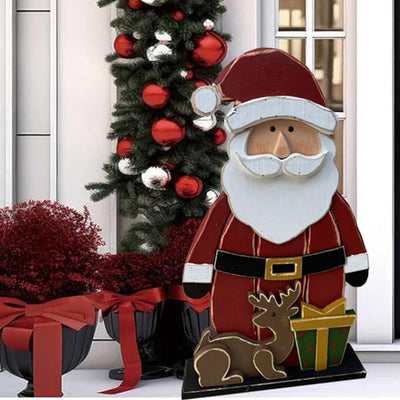 85255-L - 30in Wooden Santa with Reindeer Christmas Decor Indoor Outdoor Use Hi-Line Gift Ltd.