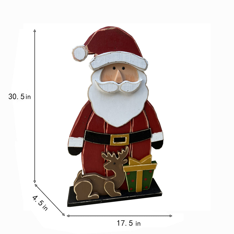 85255-L - 30in Wooden Santa with Reindeer Christmas Decor Indoor Outdoor Use Hi-Line Gift Ltd.