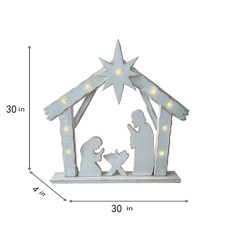 85255-M - 30in Lighted Wooden Nativity Family with Timer Battery Operated Christmas Decor Hi-Line Gift Ltd.