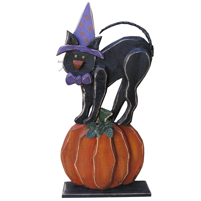 85259-A - 30in Wooden Black Cat on Pumpkin Halloween Decor Indoor Outdoor Use Hi-Line Gift Ltd.