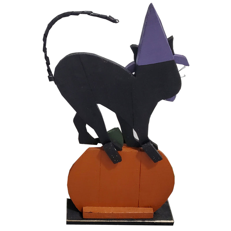 85259-A - 30in Wooden Black Cat on Pumpkin Halloween Decor Indoor Outdoor Use Hi-Line Gift Ltd.