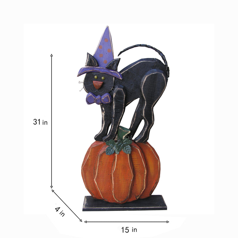 85259-A - 30in Wooden Black Cat on Pumpkin Halloween Decor Indoor Outdoor Use Hi-Line Gift Ltd.
