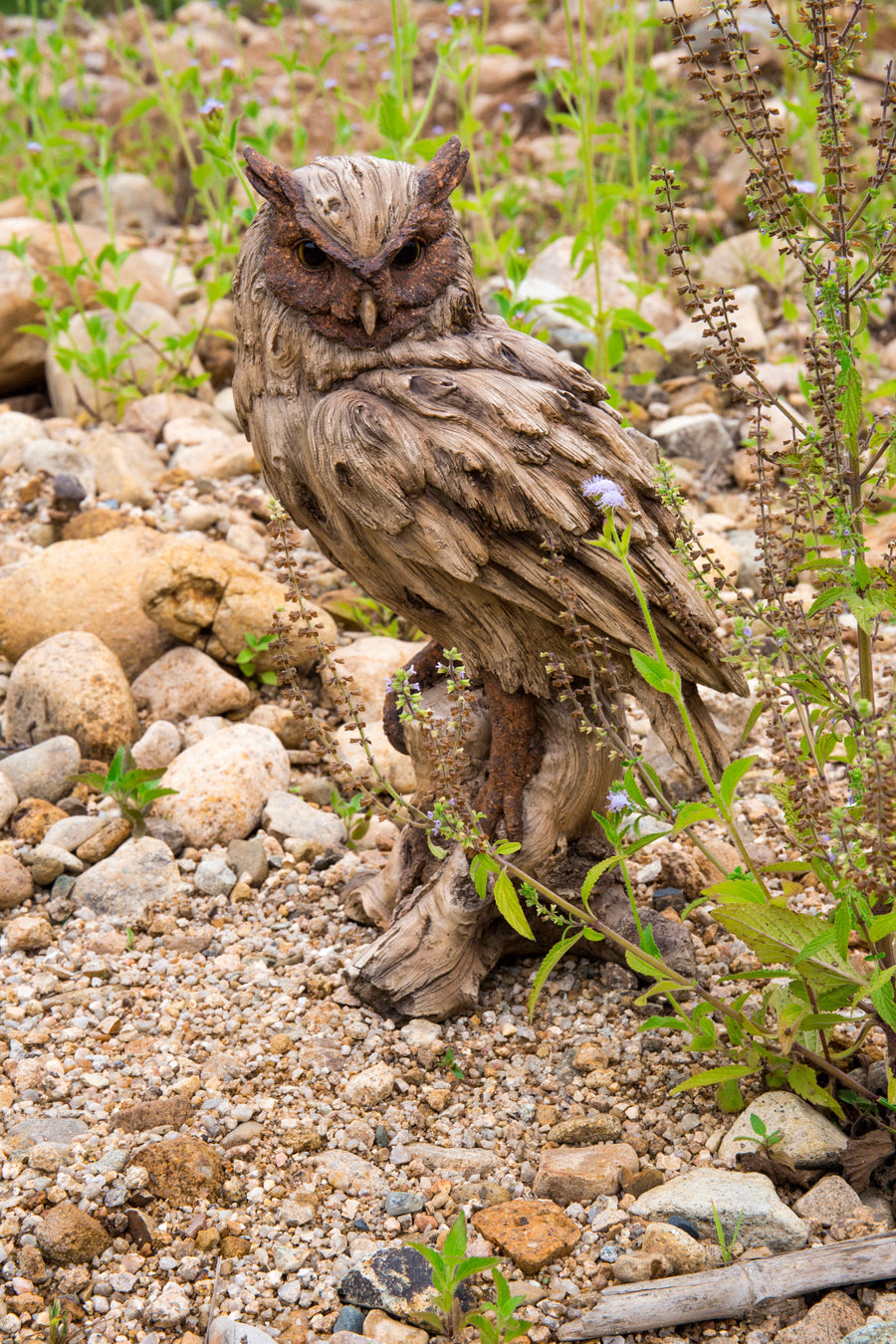 Driftwood Eagle Owl On Stump Statue Hi-Line Gift Ltd.