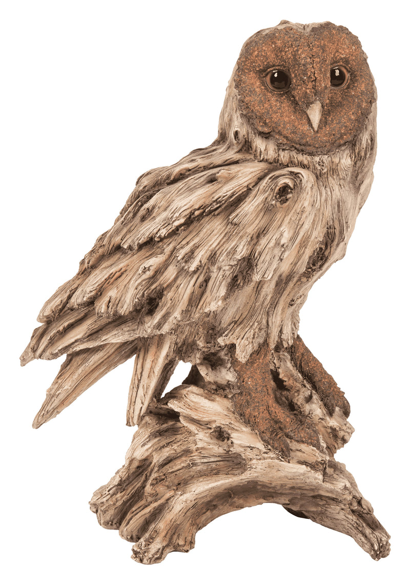 Driftwood Barn Owl On Stump Statue Hi-Line Gift Ltd.