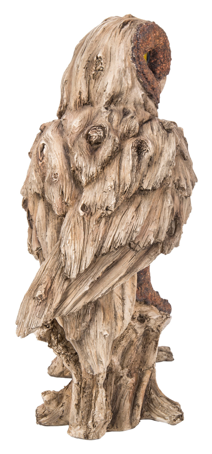 Driftwood Barn Owl On Stump Statue HI-LINE GIFT LTD.