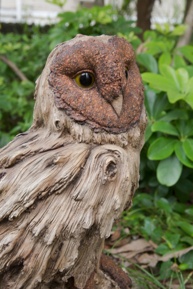 Driftwood Barn Owl On Stump Statue Hi-Line Gift Ltd.