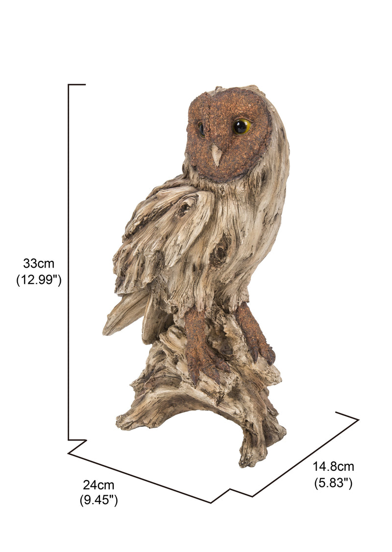 Driftwood Barn Owl On Stump Statue Hi-Line Gift Ltd.