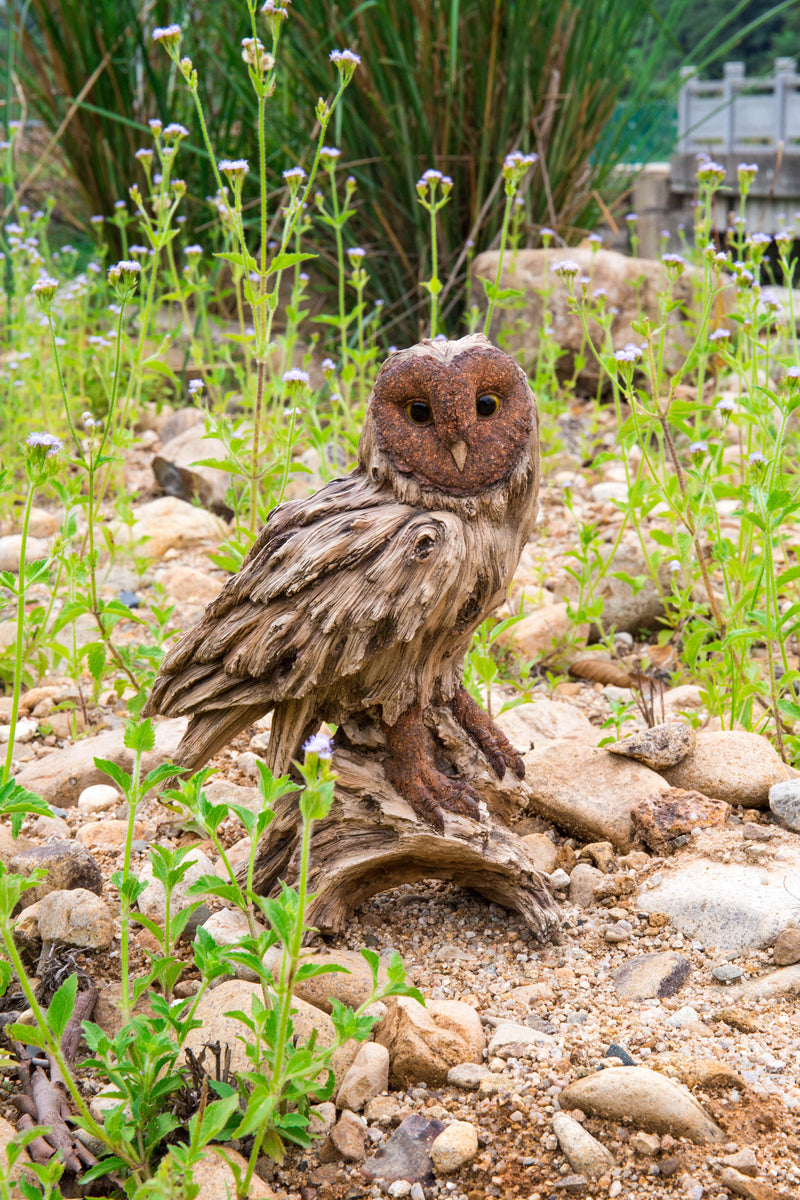 Driftwood Barn Owl On Stump Statue Hi-Line Gift Ltd.