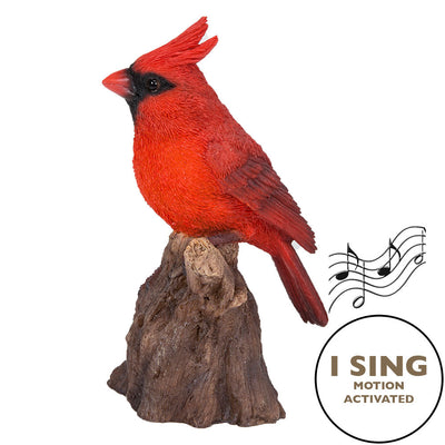 Motion Activated Singing Cardinal Standing on Stump Statue HI-LINE GIFT LTD.