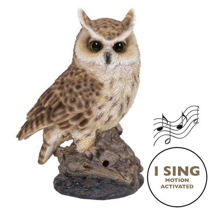 Motion-Activated Singing Long-Eared Owl Wildlife Statue – Hi-Line