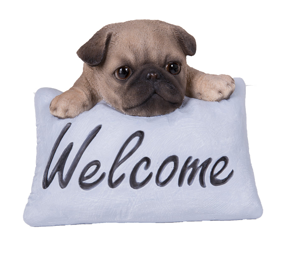 Pug Puppy with Welcome Sign Statue HI-LINE GIFT LTD.