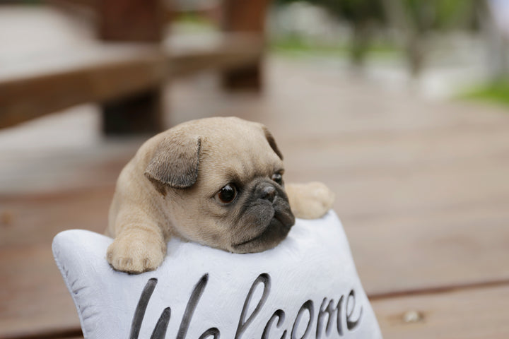 Pug Puppy with Welcome Sign Statue - Home Decor - Hi-Line Gift Ltd.
