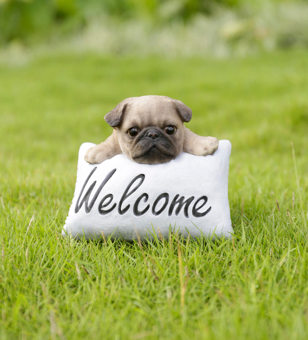 Pug Puppy with Welcome Sign Statue - Home Decor - Hi-Line Gift Ltd.