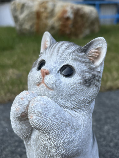 87699-02 - 7" H Cat Kitten Statue Praying-Gray Hi-Line Gift Ltd.