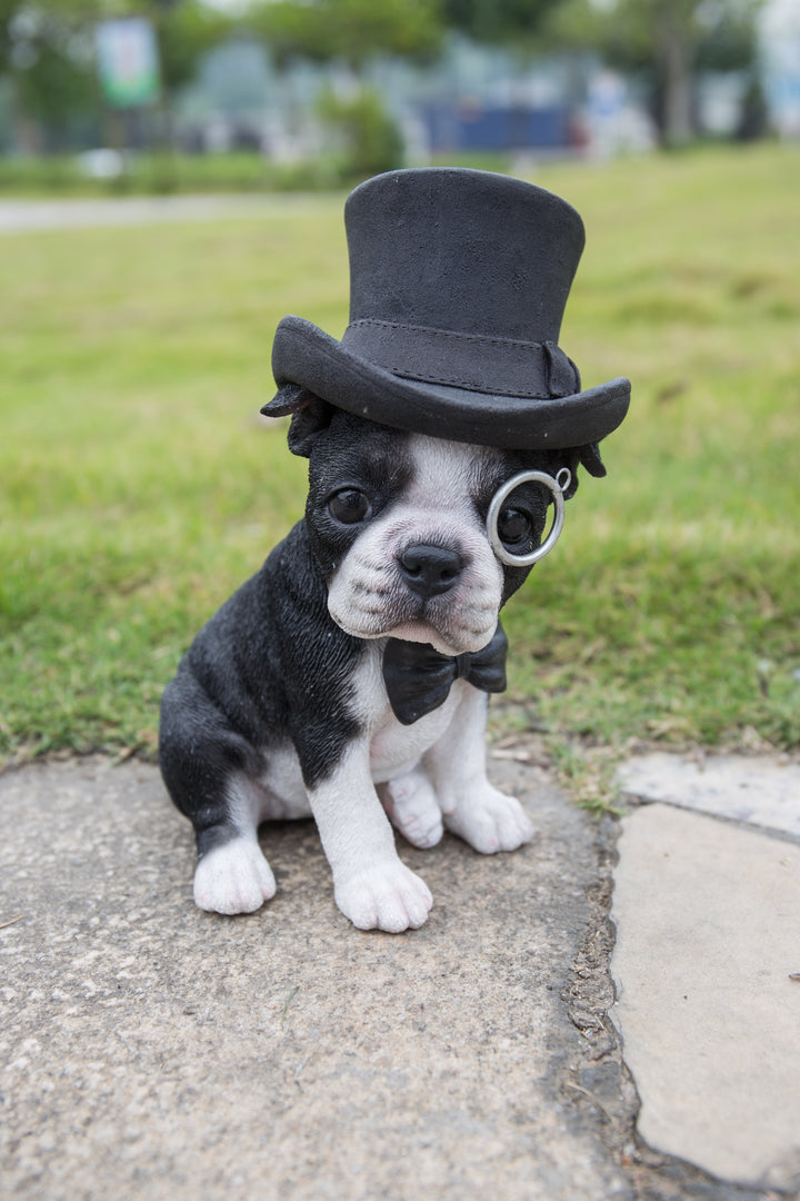 Boston Terrier With Top Hat, Spectacle and Bow Tie Statue HI-LINE GIFT LTD.