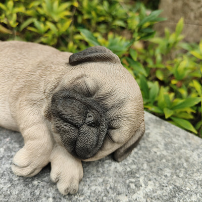 87710-Q - Pug Dreamland: Cozy Brown Polyresin Sleeping Pug Figurine Hi-Line Gift Ltd.