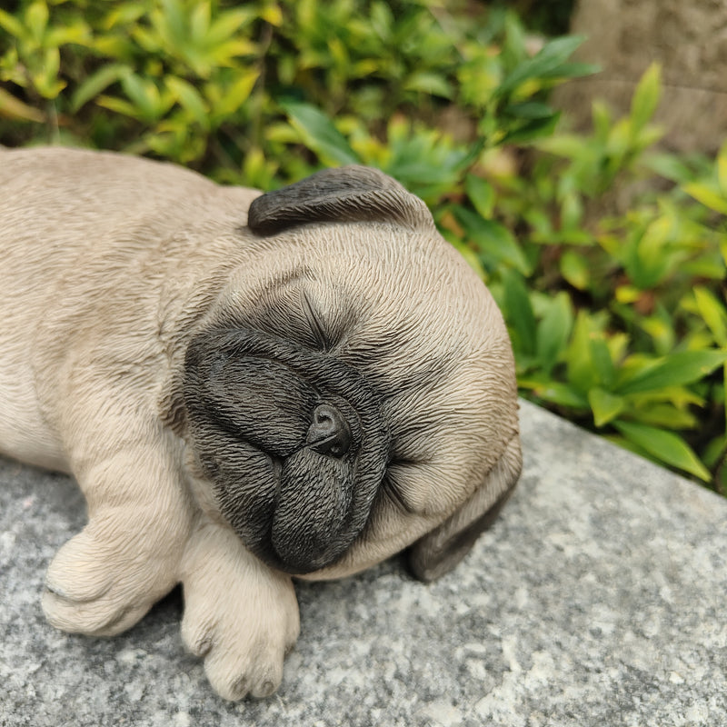 87710-Q - Pug Dreamland: Cozy Brown Polyresin Sleeping Pug Figurine Hi-Line Gift Ltd.
