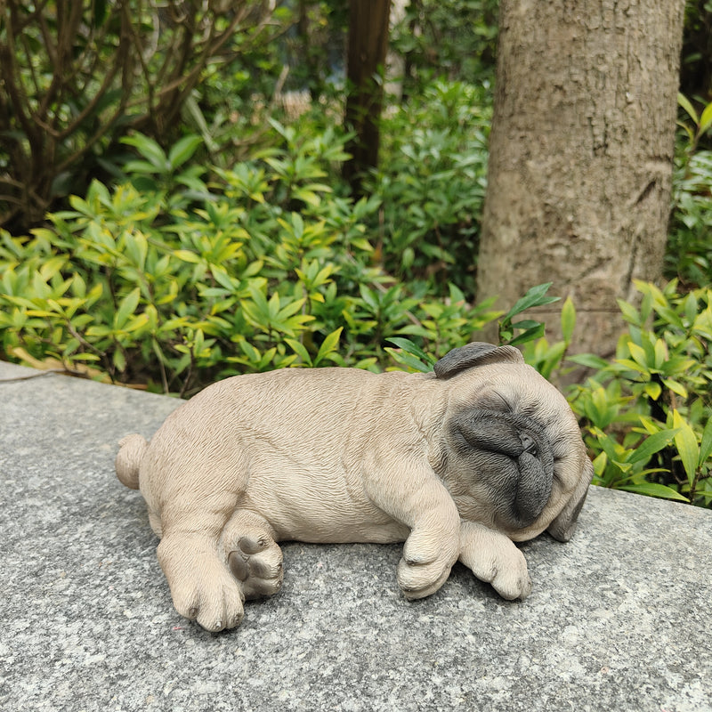 87710-Q - Pug Dreamland: Cozy Brown Polyresin Sleeping Pug Figurine Hi-Line Gift Ltd.