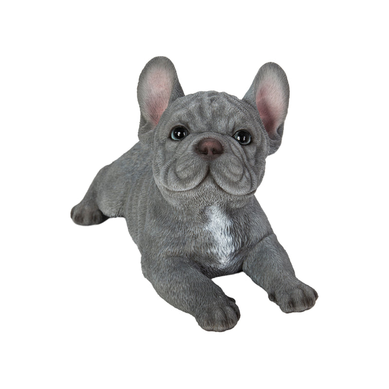 87710-S - Tranquil Blue Hues: Polyresin Lying French Bulldog Figurine in Grey Blue Hi-Line Gift Ltd.