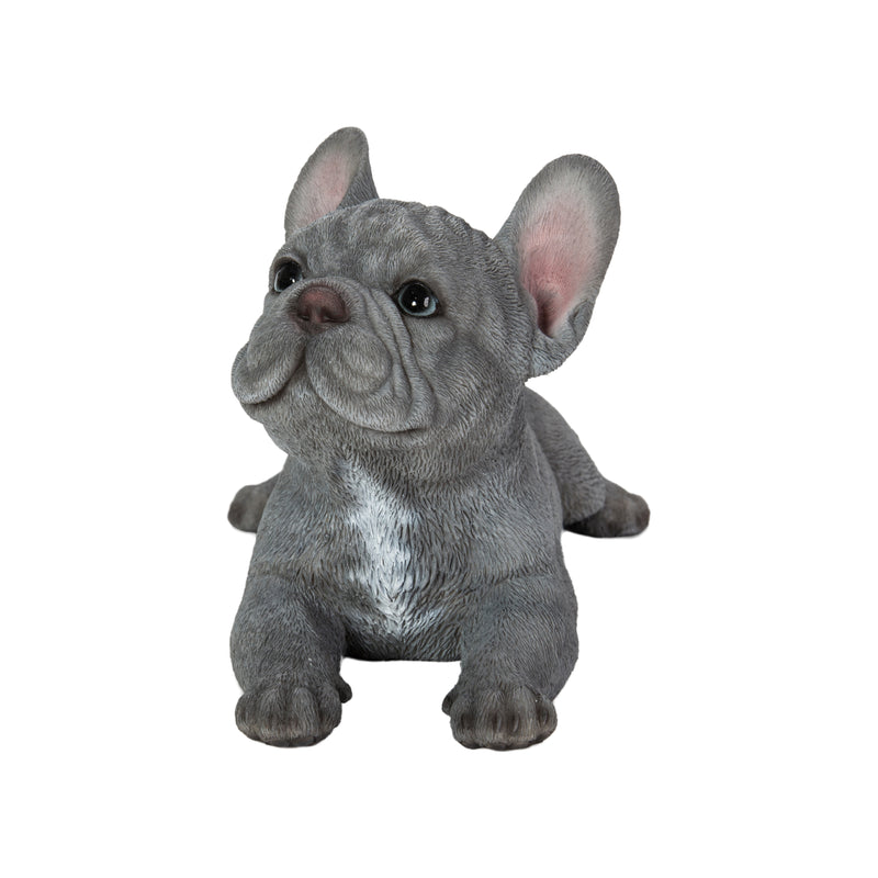 87710-S - Tranquil Blue Hues: Polyresin Lying French Bulldog Figurine in Grey Blue Hi-Line Gift Ltd.