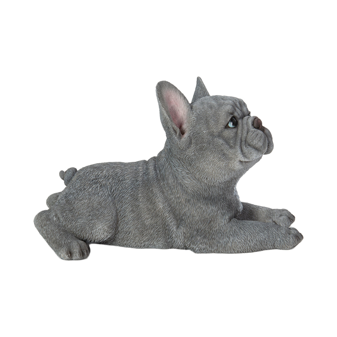 87710-S - Tranquil Blue Hues: Polyresin Lying French Bulldog Figurine in Grey Blue Hi-Line Gift Ltd.