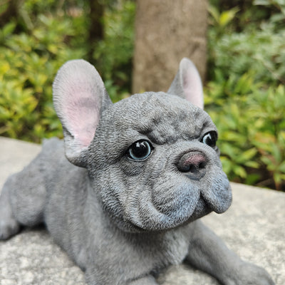 87710-S - Tranquil Blue Hues: Polyresin Lying French Bulldog Figurine in Grey Blue Hi-Line Gift Ltd.