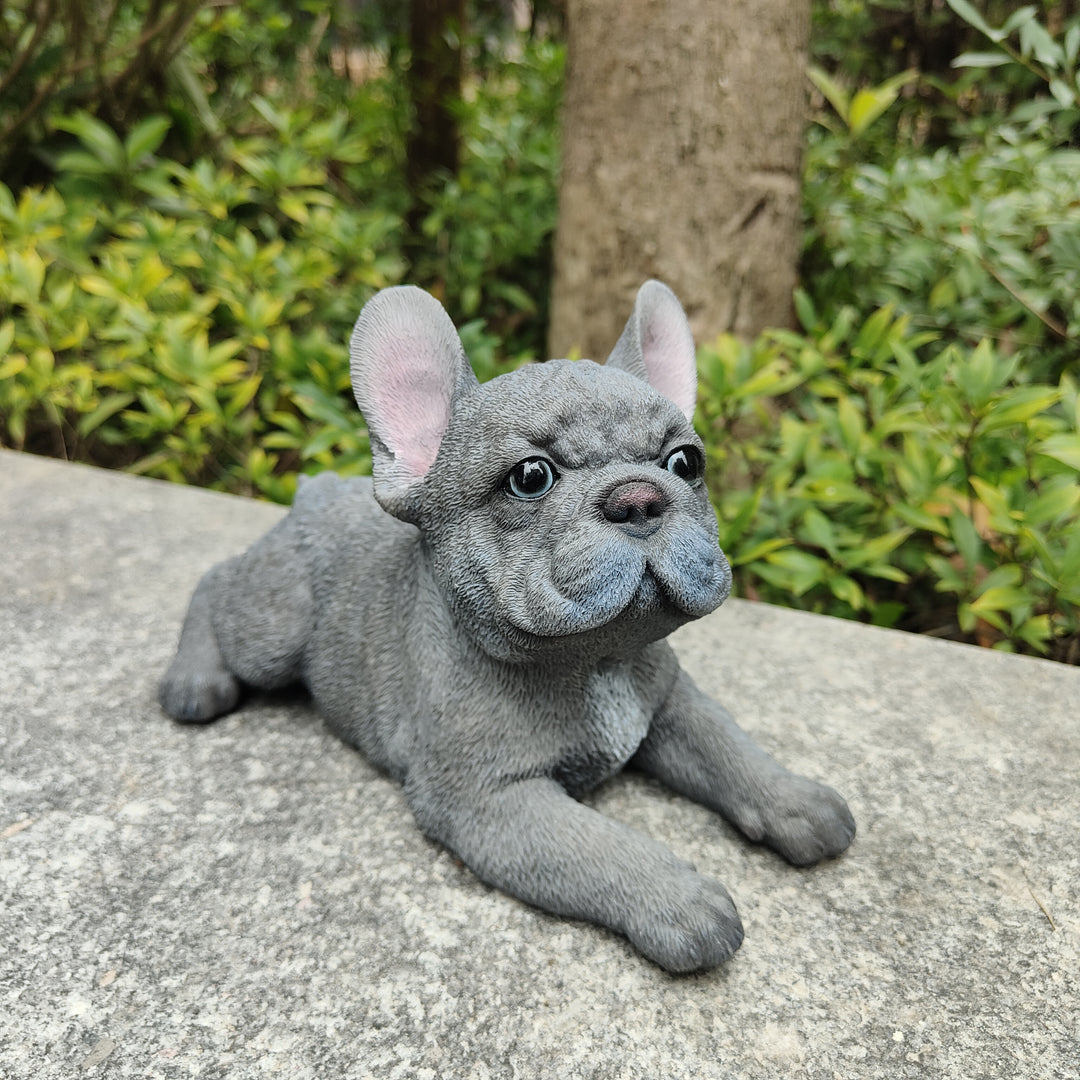 87710-S - Tranquil Blue Hues: Polyresin Lying French Bulldog Figurine in Grey Blue Hi-Line Gift Ltd.