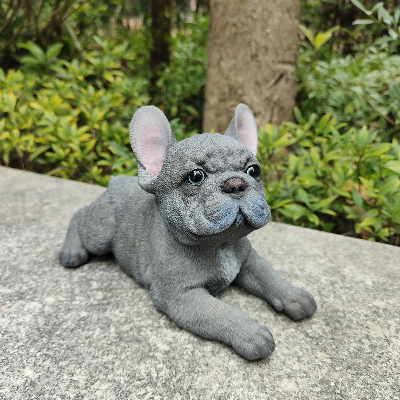 87710-S - Tranquil Blue Hues: Polyresin Lying French Bulldog Figurine in Grey Blue Hi-Line Gift Ltd.