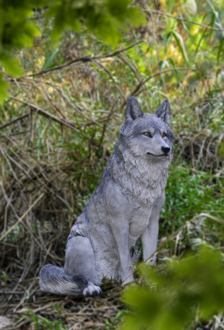Hi-Line Exclusive - Sitting Grey Wolf Statue HI-LINE GIFT LTD.