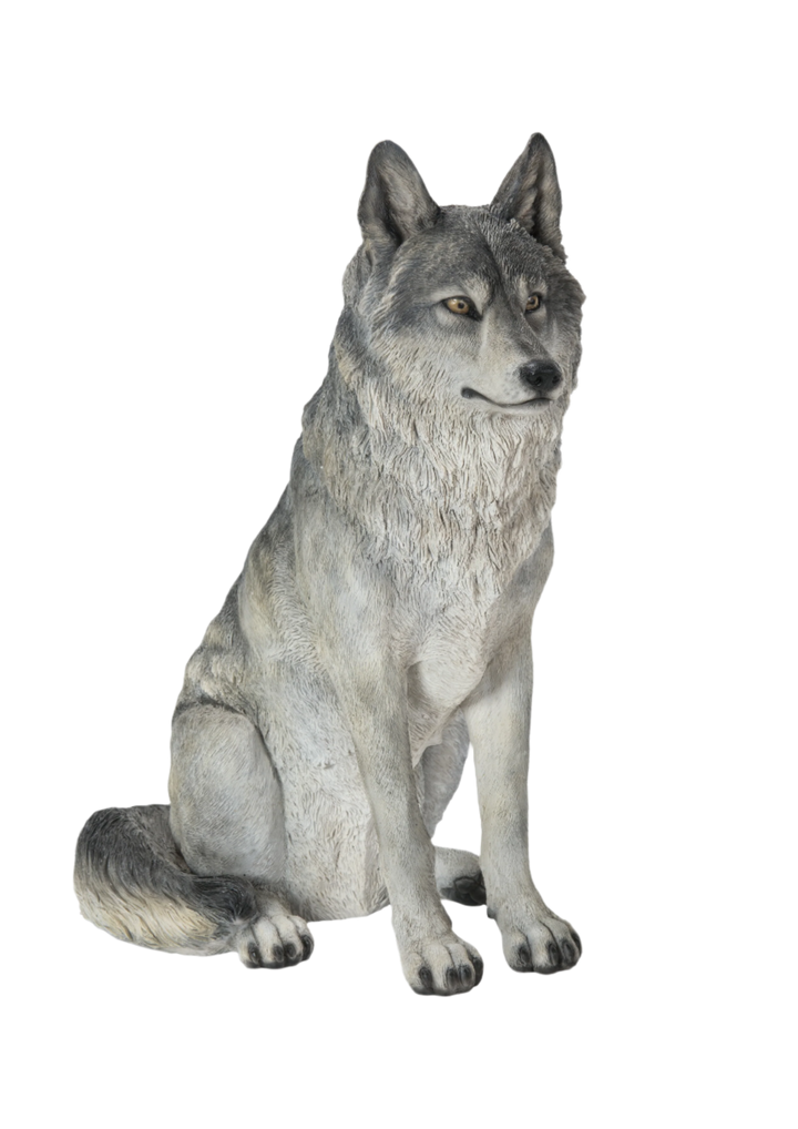 Hi-Line Exclusive - Sitting Grey Wolf Statue (Available in May