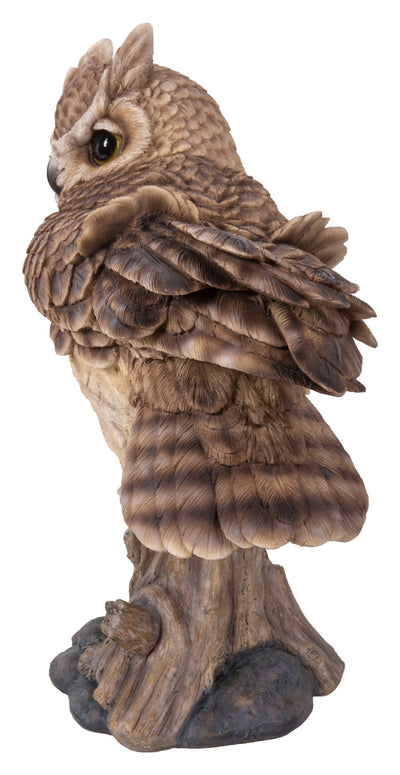 Large Long Eared Owl On Stump W/Fluffed Feathers Hi-Line Gift Ltd.