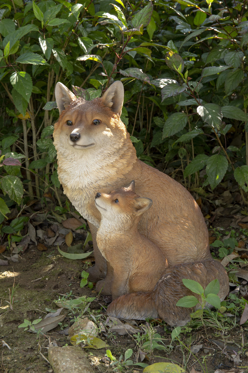 Fox Mother & Baby Fox Sitting Statue HI-LINE GIFT LTD.