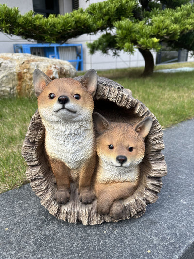 87719-J - Couple Foxes in Stump (Hi-Line Exclusive) Hi-Line Gift Ltd.