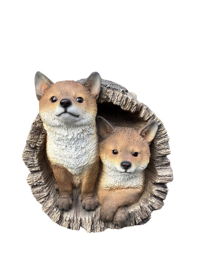87719-J - Couple Foxes in Stump (Hi-Line Exclusive) Hi-Line Gift Ltd.