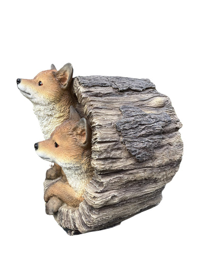 87719-J - Couple Foxes in Stump (Hi-Line Exclusive) Hi-Line Gift Ltd.