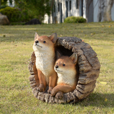 87719-J - Couple Foxes in Stump (Hi-Line Exclusive) Hi-Line Gift Ltd.