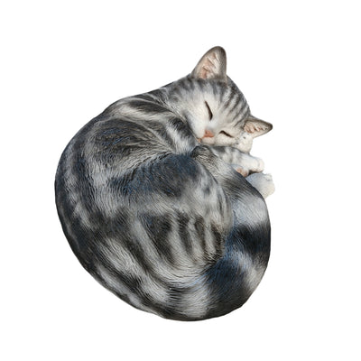87728-D - Tabby Dreams: Enchanting Black Polyresin Sleeping Cat Figurine Hi-Line Gift Ltd.