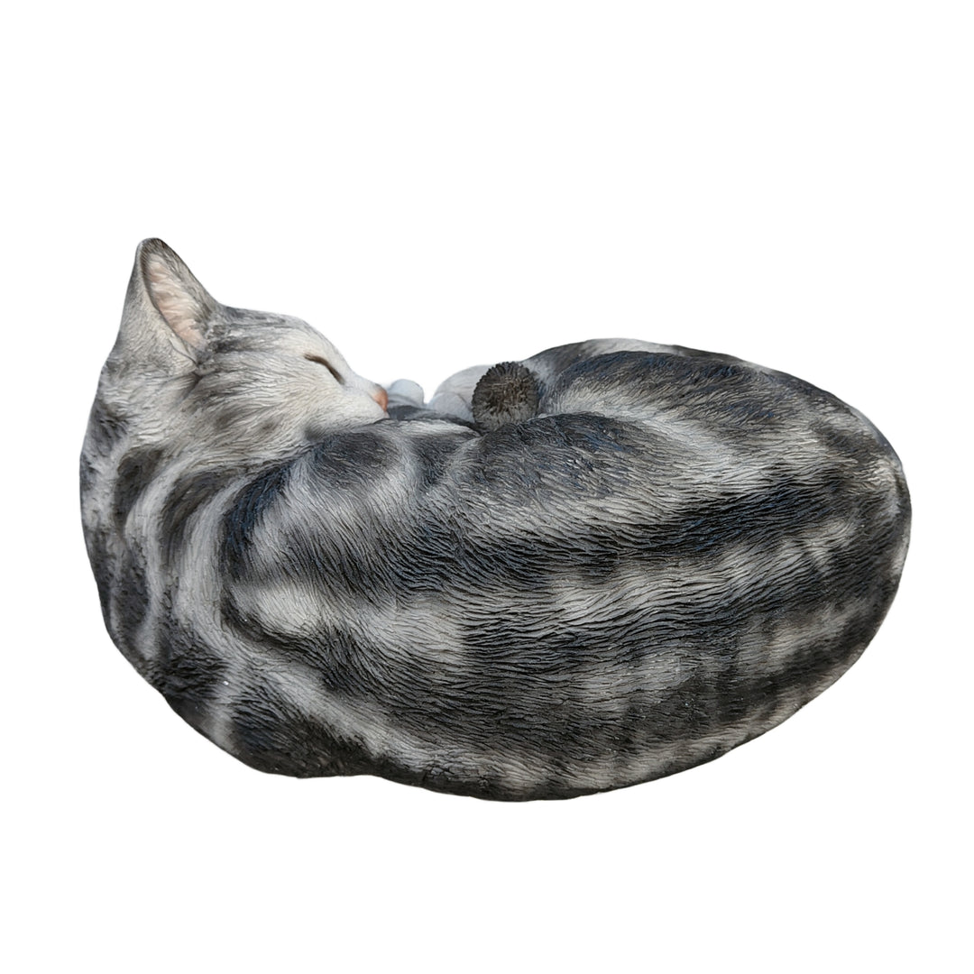 87728-D - Tabby Dreams: Enchanting Black Polyresin Sleeping Cat Figurine Hi-Line Gift Ltd.
