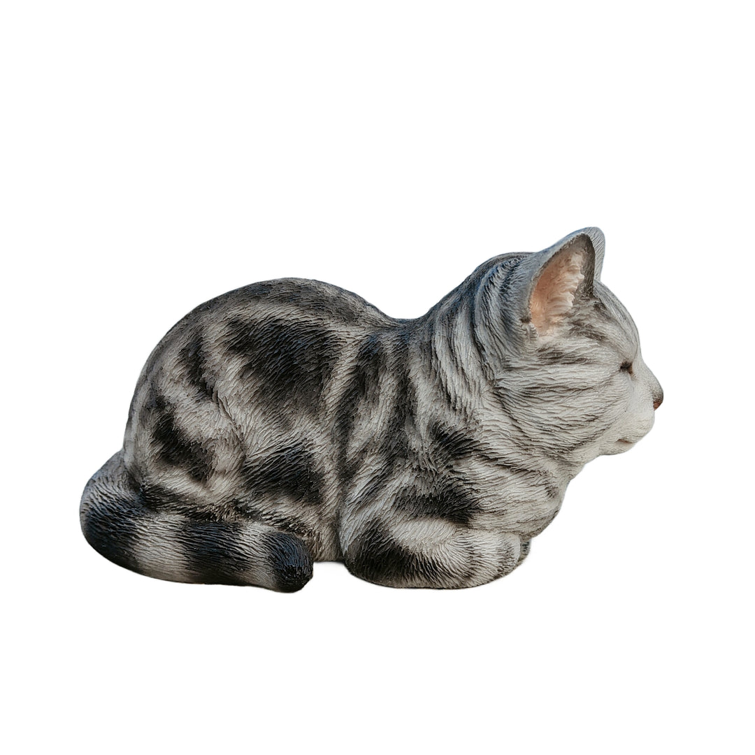 87729-D - Tabby Tranquility: Whimsical Black Polyresin Napping Cat Figurine Hi-Line Gift Ltd.