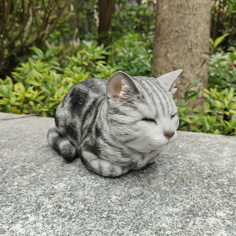 87729-D - Tabby Tranquility: Whimsical Black Polyresin Napping Cat Figurine Hi-Line Gift Ltd.
