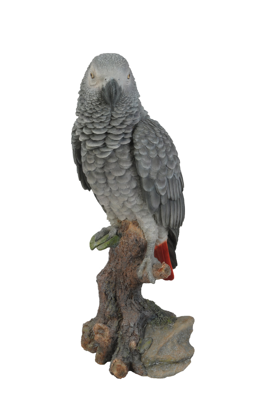 Grey Gabon Parrot on Stump Statue HI-LINE GIFT LTD.