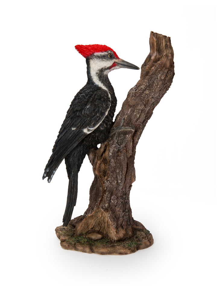 Pileated Woodpecker on a tree trunk Garden Statue HI-LINE GIFT LTD.