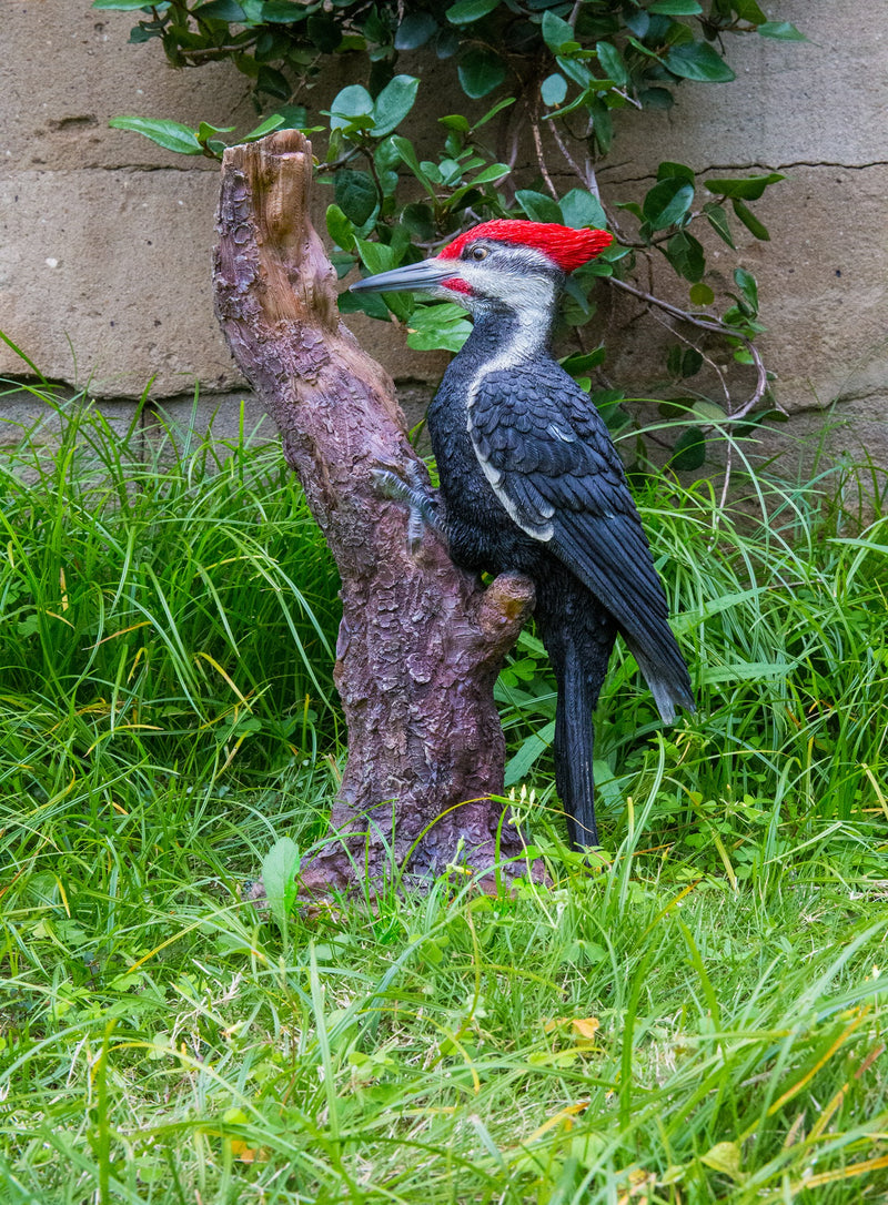 Pileated Woodpecker on a tree trunk Garden Statue HI-LINE GIFT LTD.