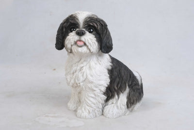 Shi Tzu Puppy Sitting-Black and White Statue HI-LINE GIFT LTD.