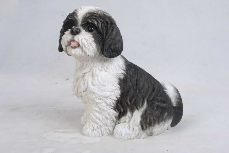 Shi Tzu Puppy Sitting-Black and White Statue HI-LINE GIFT LTD.